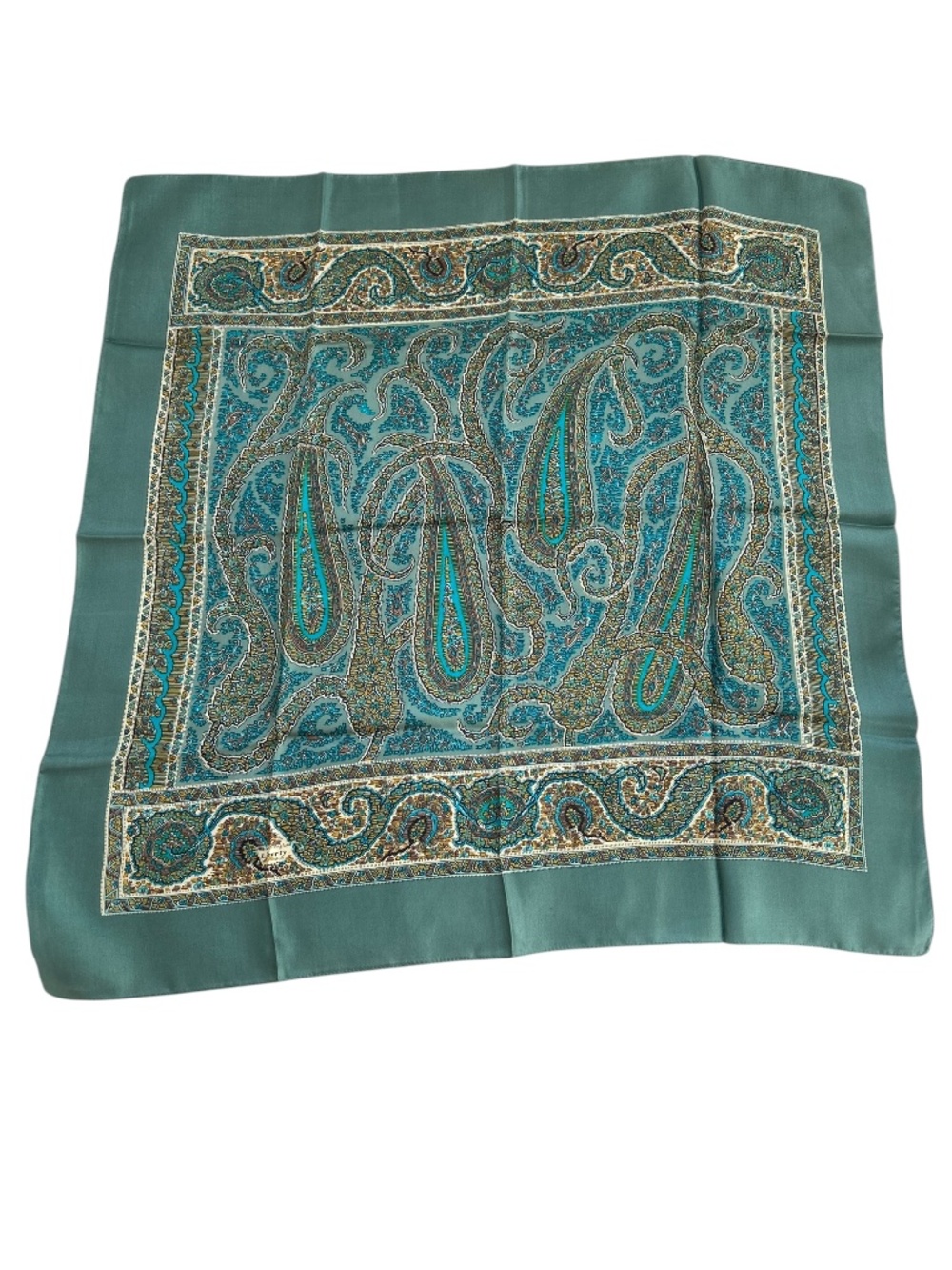 Liberty of London NEW teal green blue paisley 100% silk scarf 27" sq England